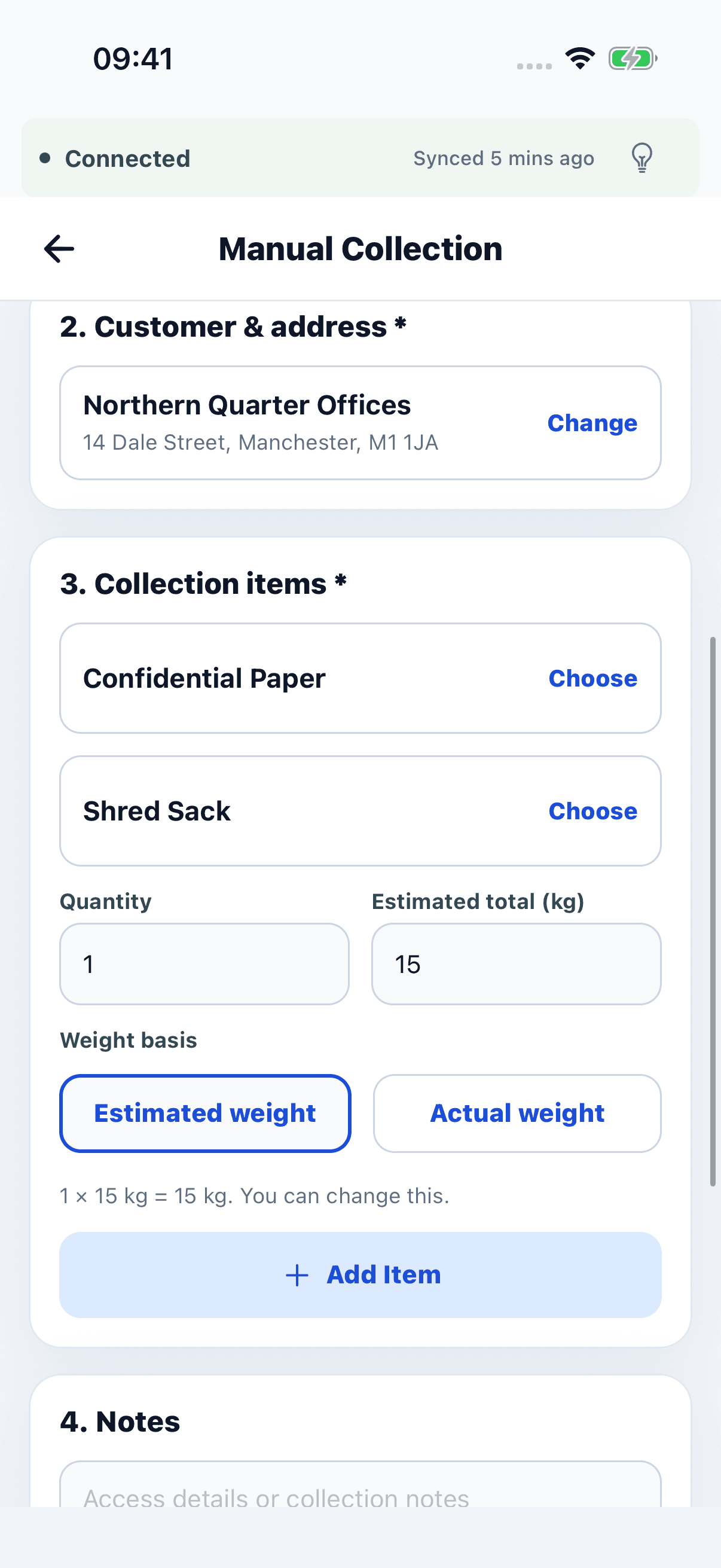 Actual PaperRoute Link collection form on iPhone