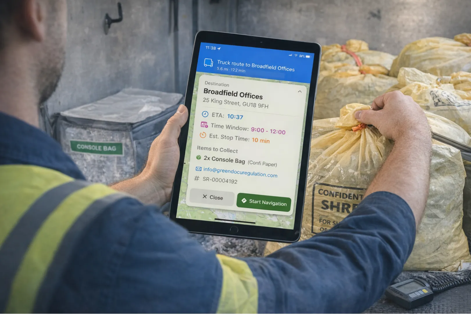 Driver using PaperRoute for digital waste transfer notes and waste classification code capture
